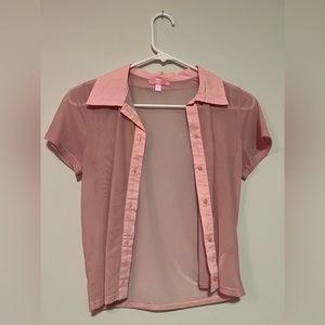 Sugar Thrillz Pink Sheer Short Sleeve Button Front Top